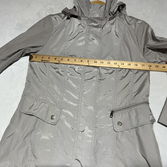 Cole Haan Rain Jacket Mid Length Womens S Gray Silver Packable Hooded Zip Coat - Picture 8 of 13
